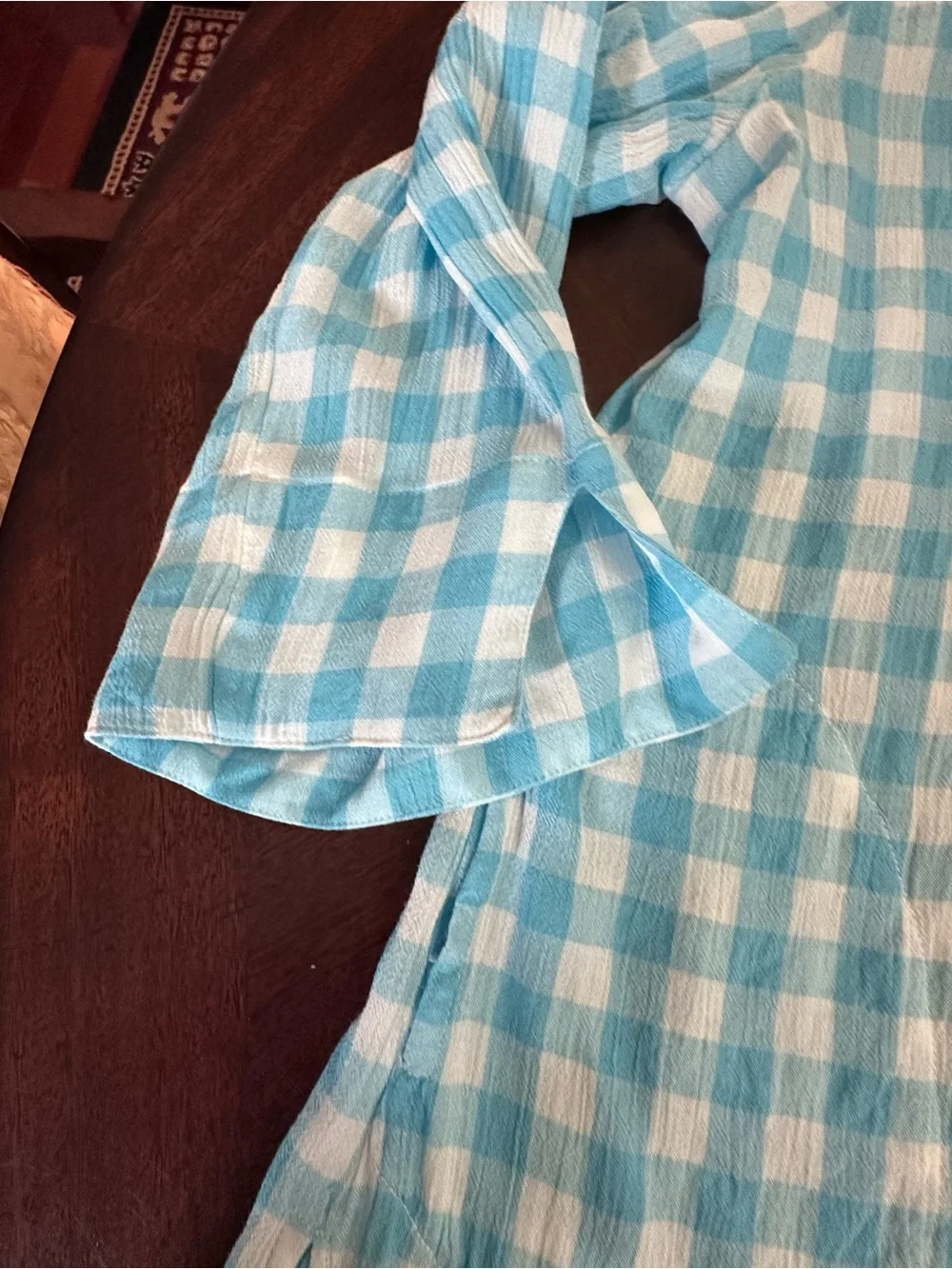 Soft Surroundings Coastal Buffalo Plaid Lightweight Blue Tunic Top 3/4 Sleeves